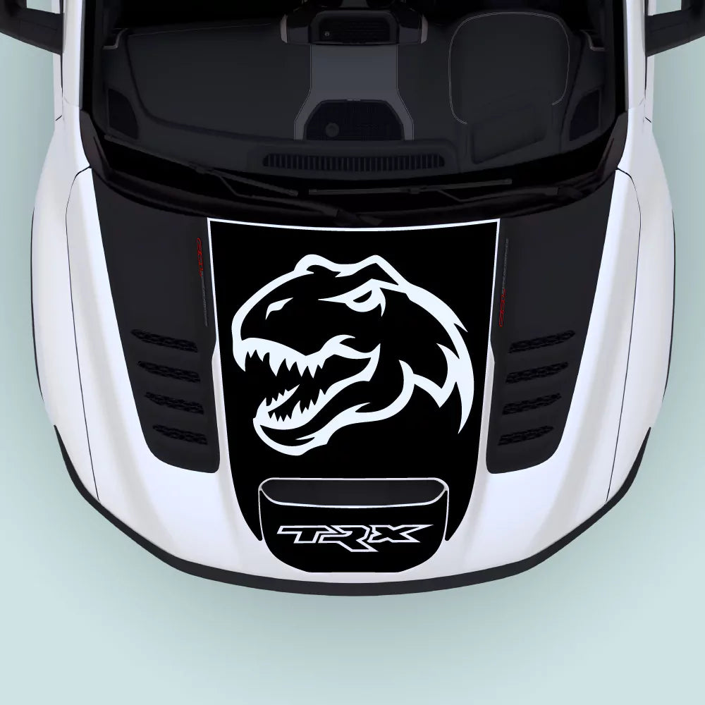 Black 2021-2024 Ram TRX T-Rex Head Hood Center Decal Vinyl Graphics Installed on Hood