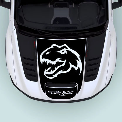 Black 2021-2024 Ram TRX T-Rex Head Hood Center Decal Vinyl Graphics Installed on Hood
