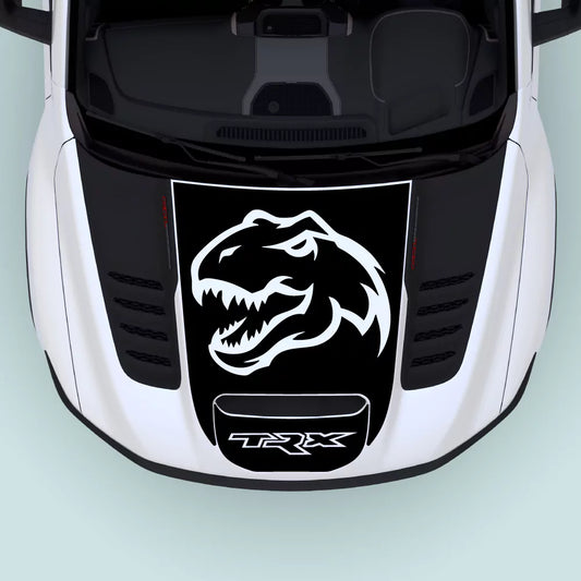 Black 2021-2024 Ram TRX T-Rex Head Hood Center Decal Vinyl Graphics Installed on Hood