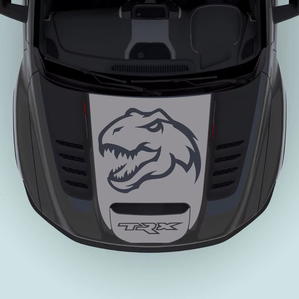 Grey 2021-2024 Ram TRX T-Rex Head Hood Center Decal Vinyl Graphics Installed on Hood