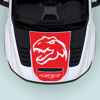 Red 2021-2024 Ram TRX T-Rex Head Hood Center Decal Vinyl Graphics Installed on Hood