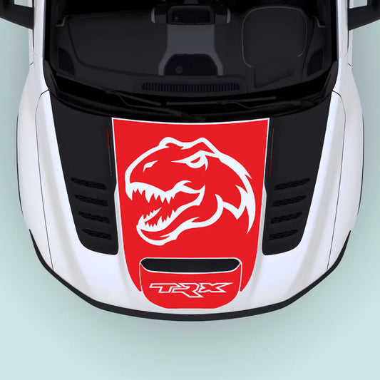 Red 2021-2024 Ram TRX T-Rex Head Hood Center Decal Vinyl Graphics Installed on Hood