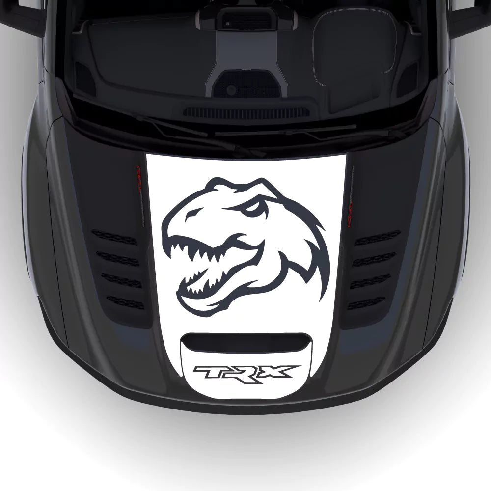 White 2021-2024 Ram TRX T-Rex Head Hood Center Decal Vinyl Graphics Installed on Hood