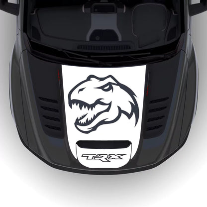 White 2021-2024 Ram TRX T-Rex Head Hood Center Decal Vinyl Graphics Installed on Hood