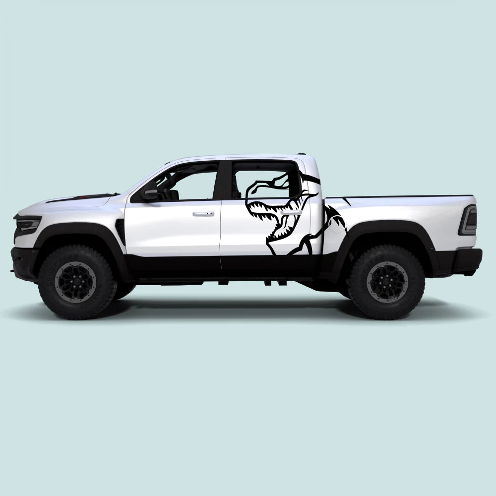 2021-2024 Ram TRX with black TRX T-Rex XXL side decals on side doors and rear bed panels
