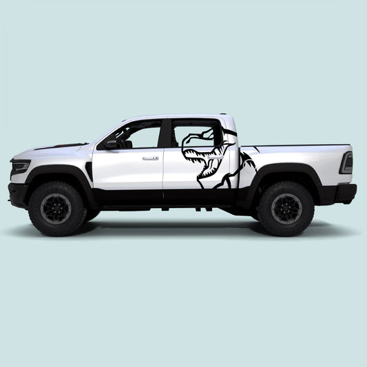 2021-2024 Ram TRX with black TRX T-Rex XXL side decals on side doors and rear bed panels
