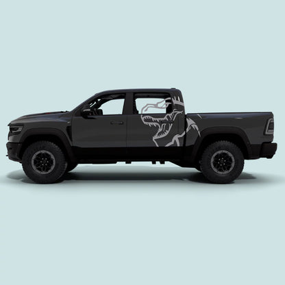 2021-2024 Ram TRX with grey TRX T-Rex XXL side decals on side doors and rear bed panels