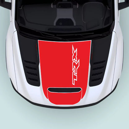2021–2024 Ram TRX Hood Decal in Red for the hood center. Vehicle-specific vinyl graphics designed for Ram TRX 2021–2024 models.