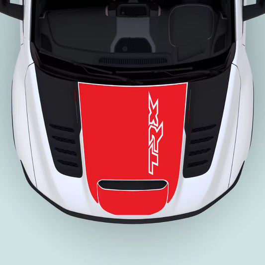 2021–2024 Ram TRX Hood Decal in Red for the hood center. Vehicle-specific vinyl graphics designed for Ram TRX 2021–2024 models.