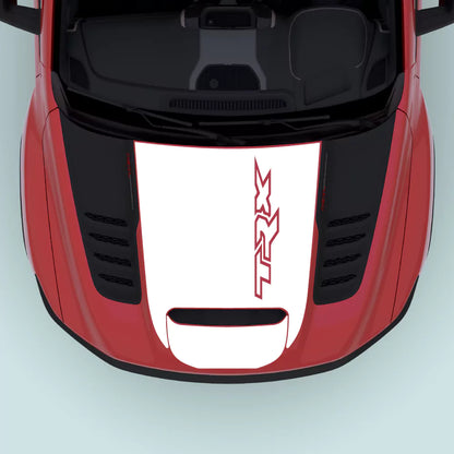 2021–2024 Ram TRX Hood Decal in White applied to the hood center. Precision-fit vinyl graphics compatible with Ram TRX 2021–2024.