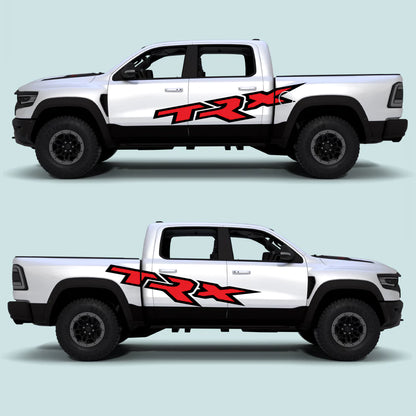 2021-2024 Ram TRX XXL side door and bed decals in black vinyl graphics for driver and passenger side doors and rear bed panels