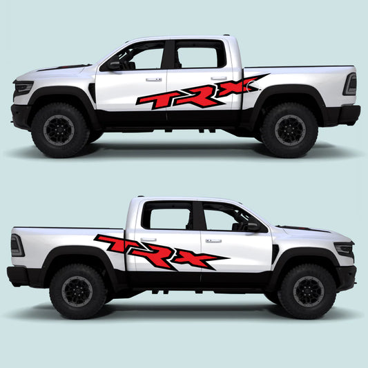 2021-2024 Ram TRX XXL side door and bed decals in black vinyl graphics for driver and passenger side doors and rear bed panels