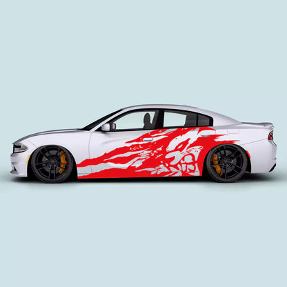 Red Hellcat face claw side decals for Dodge Charger 2011-2023 driver and passenger door graphics