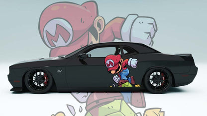 Gray coupe featuring Running Mario decal – universal fit with sleek design integration