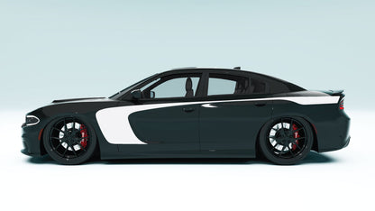 Side Scallop Outer Edge Stripes for Dodge Charger - gray decals on black car