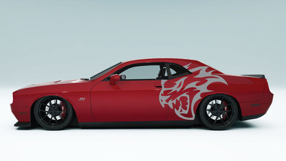 XL Flaming SRT Cat Head side decal in gray on Dodge Challenger
